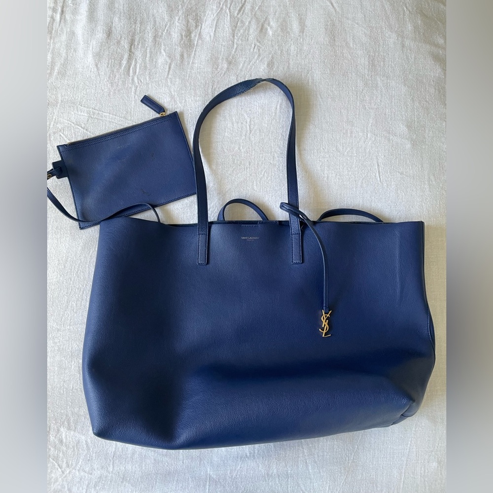 Saint Laurent Navy Blue Tote with Gold Accent